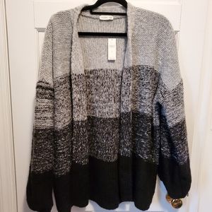 NWT Anthropologie Gentle Fawn Gray Black Striped Knit Eda Cardigan Size L